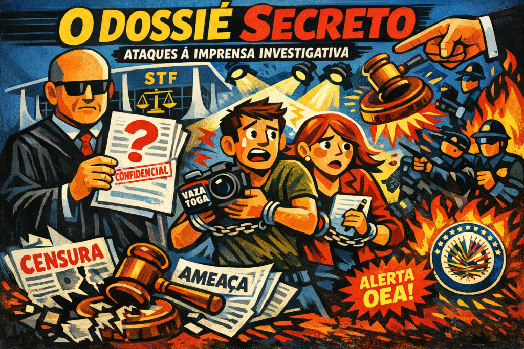 Documentos e gráficos sobre liberdade de imprensa e investigações jornalísticas no Brasil