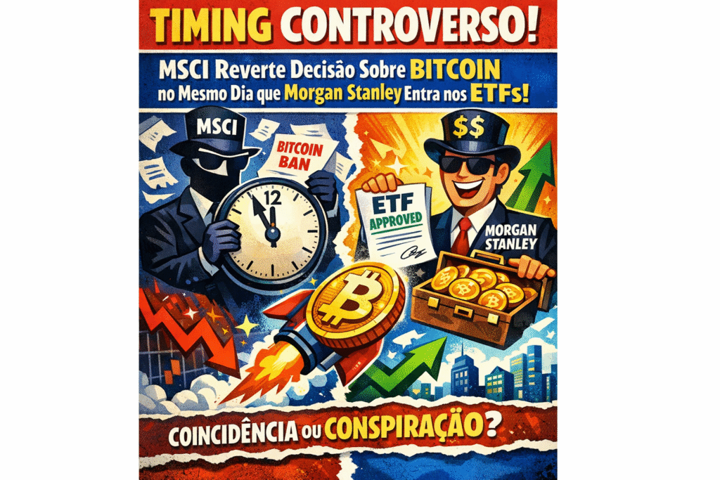 Cronologia mostrando decisões da MSCI e Morgan Stanley sobre Bitcoin em janeiro 2026