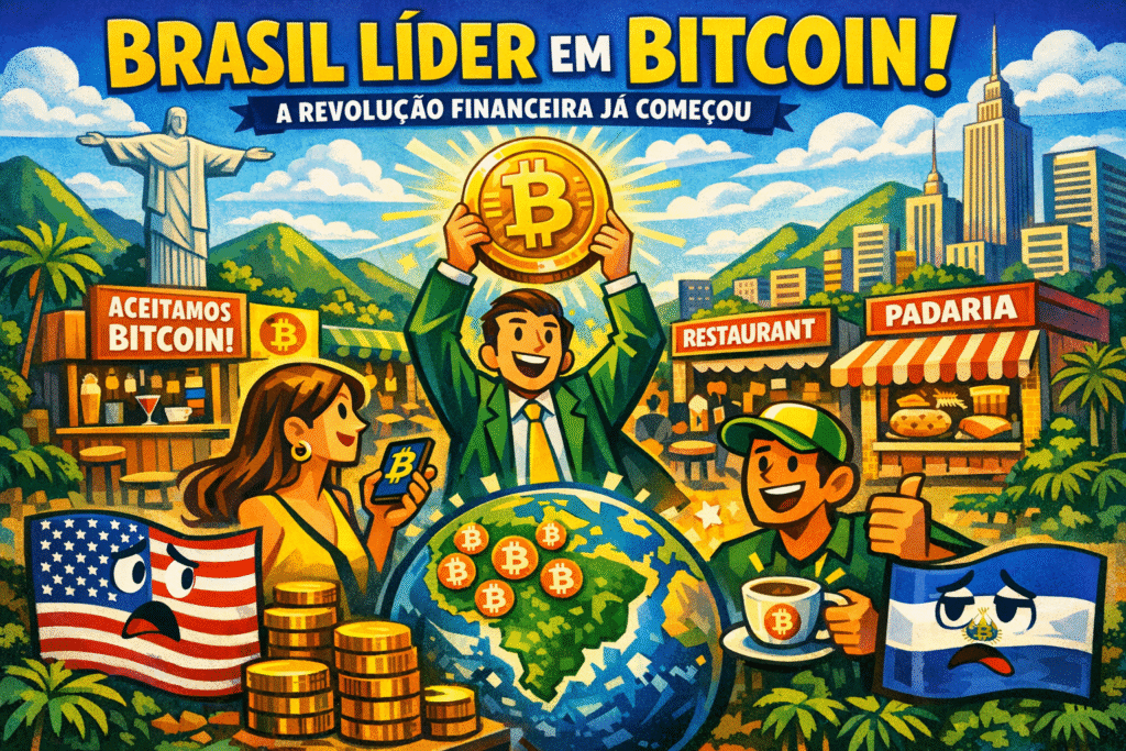 Mapa do Brasil destacando estabelecimentos que aceitam Bitcoin como meio de pagamento