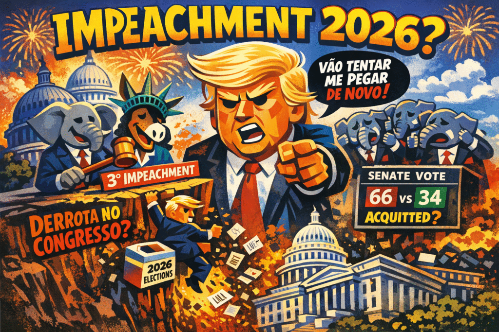 Donald Trump discursando para republicanos sobre eleições de 2026 e risco de impeachment