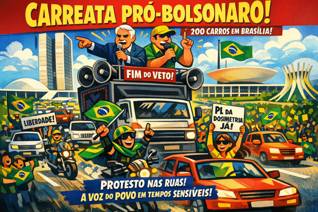 Manifestantes em carreata pacífica em Brasília