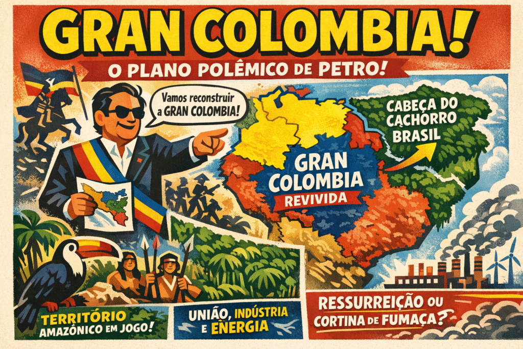 Mapa histórico da Gran Colombia mostrando territórios sul-americanos