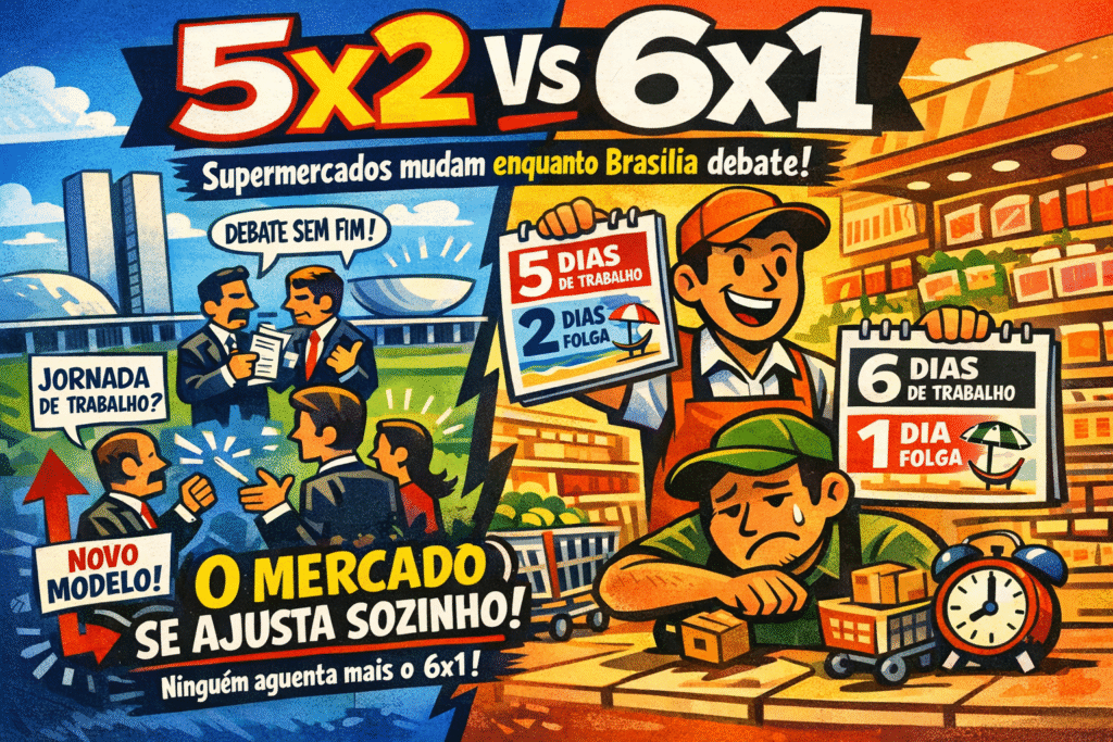 Supermercado com funcionários trabalhando na escala 5x2