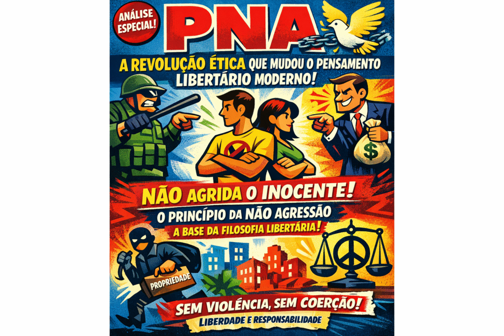 Ilustração conceitual do Princípio da Não Agressão na filosofia libertária de Murray Rothbard