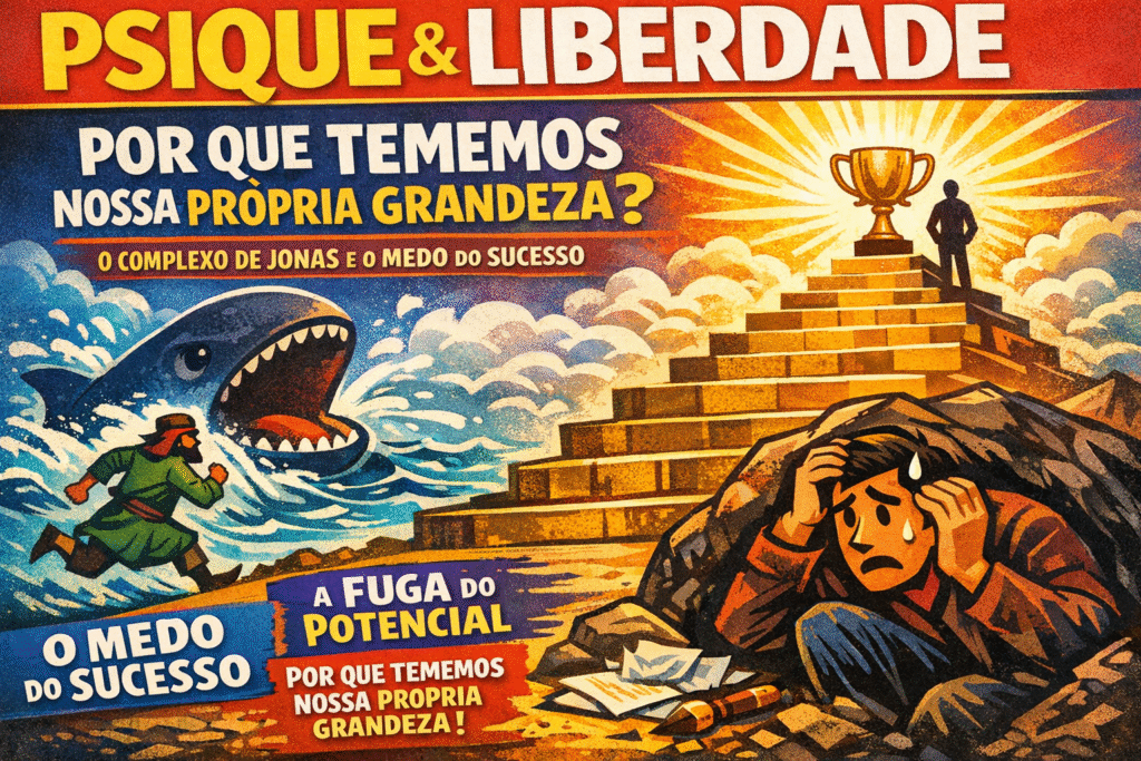 Ilustração representando o Complexo de Jonas e o medo psicológico de alcançar o potencial máximo