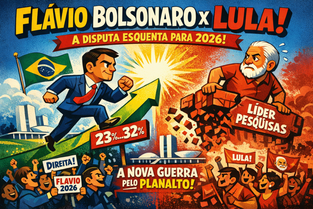 Gráfico da pesquisa Quaest mostrando intenções de voto para eleições presidenciais de 2026 com Lula e Flávio Bolsonaro