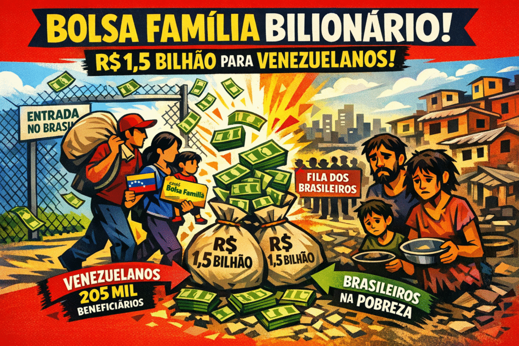 Gráfico mostra crescimento de venezuelanos no Bolsa Família de 2017 a 2025, representando impacto fiscal brasileiro