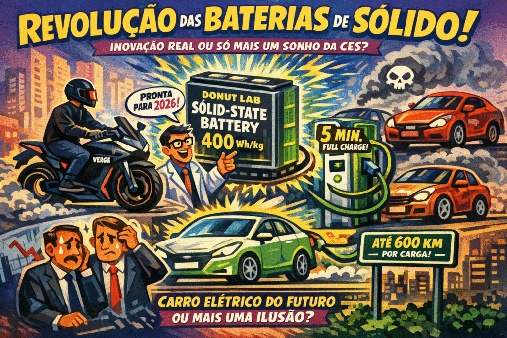 Bateria de estado sólido da Donut Lab exibida na CES 2026 prometendo revolução na mobilidade elétrica