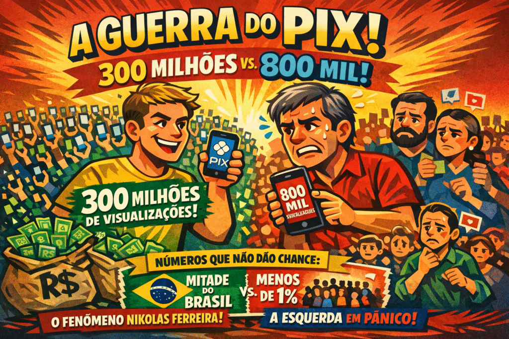 Comparação entre números de visualizações dos vídeos sobre PIX de Nikolas Ferreira e seus críticos da esquerda