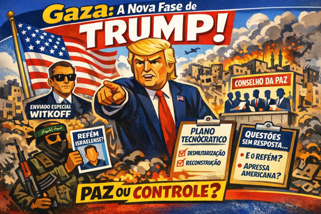 Palestinos deslocados em Gaza durante implementação da segunda fase do plano de paz de Trump em janeiro de 2026