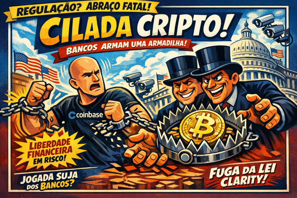 CEO Brian Armstrong da Coinbase anunciando retirada de apoio ao projeto de regulação de criptomoedas nos Estados Unidos