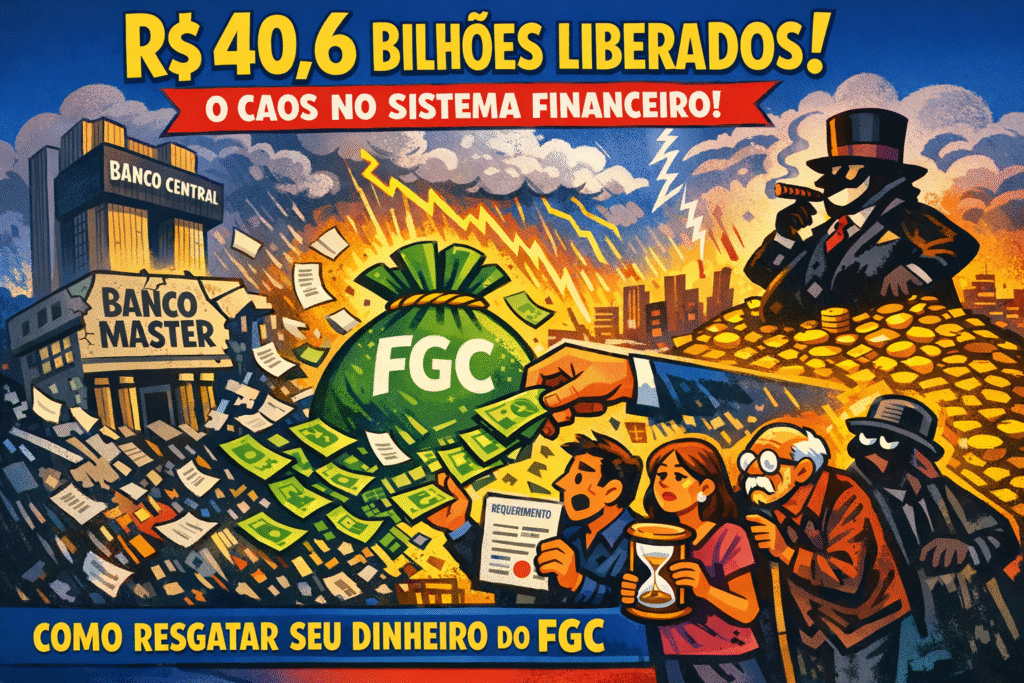 Aplicativo do FGC em smartphone mostrando tela de pagamento aos investidores do Banco Master