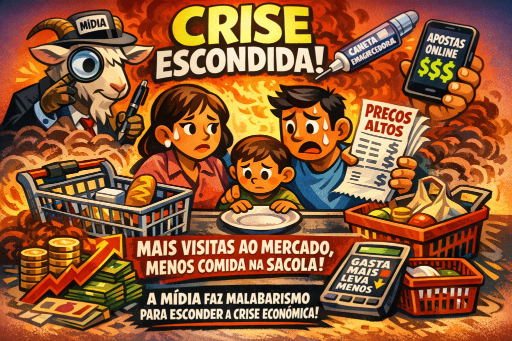 Gráfico mostrando queda no consumo de alimentos vs aumento nos gastos das famílias brasileiras