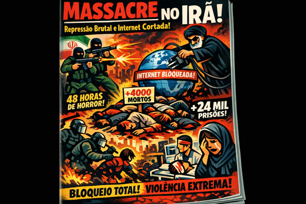 Manifestantes nas ruas do Irã durante protestos de 2026 antes da repressão governamental