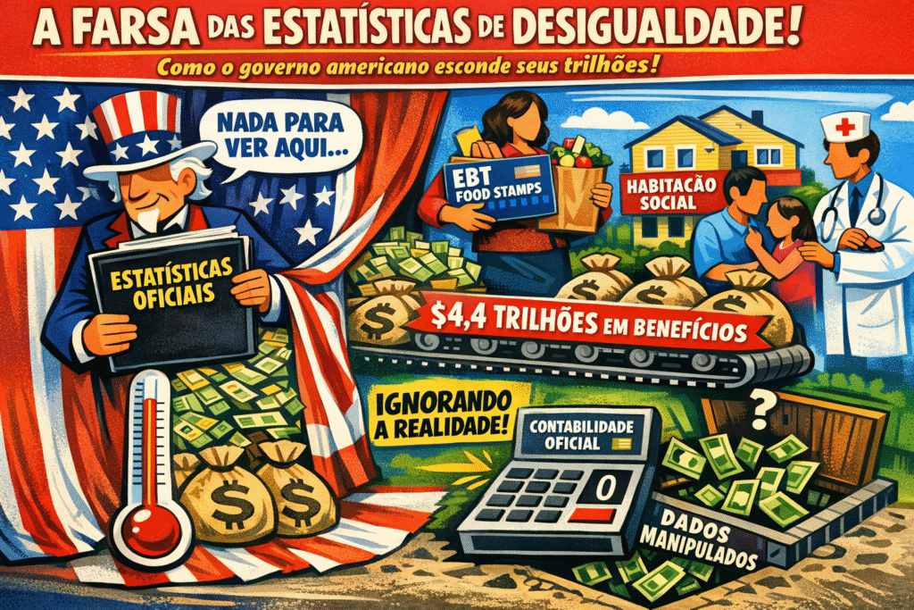 Gráfico mostrando redistribuição real vs. estatísticas oficiais de desigualdade nos EUA