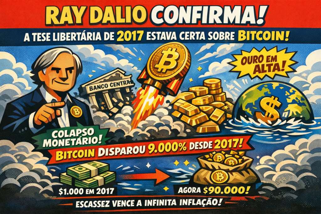Ray Dalio confirma tese Bitcoin 2017 com gráfico de valorização 9000% versus dólar
