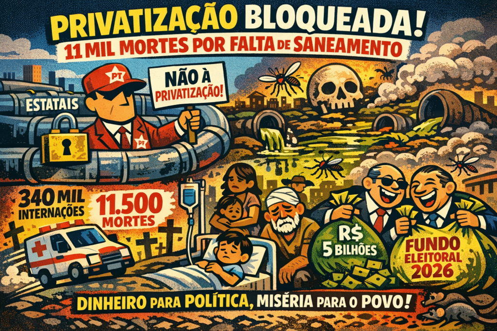 Gráfico mostra 11 mil mortes por falta de saneamento enquanto PT bloqueia privatização do setor no Brasil