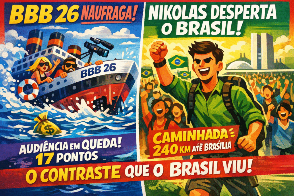 Nikolas Ferreira em caminhada de 240 km até Brasília mobiliza multidões enquanto BBB 26 registra audiência recorde negativa