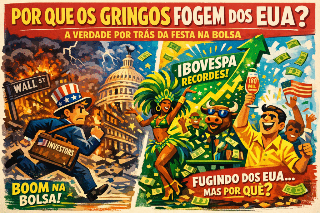 Gráfico mostrando Ibovespa ultrapassando 180 mil pontos com setas indicando entrada de capital estrangeiro