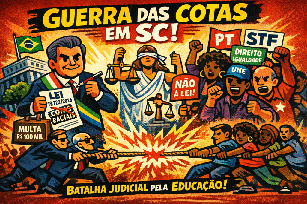 Bandeira de Santa Catarina representando primeira lei estadual que proíbe cotas raciais em universidades