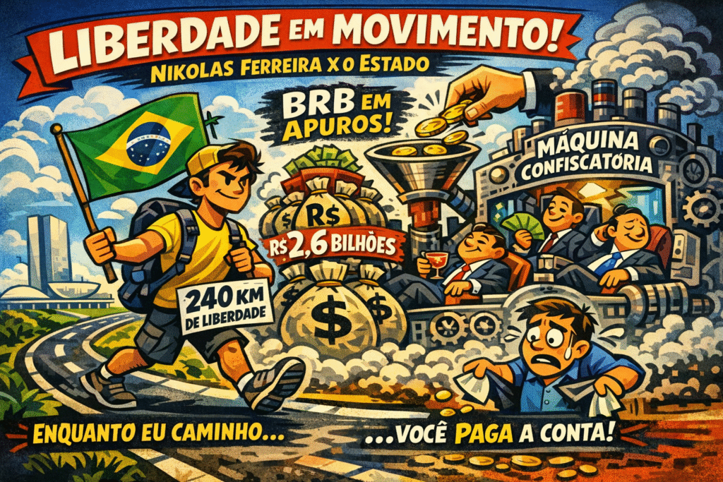 Nikolas Ferreira durante caminhada de 240km até Brasília protestando contra aumento de impostos