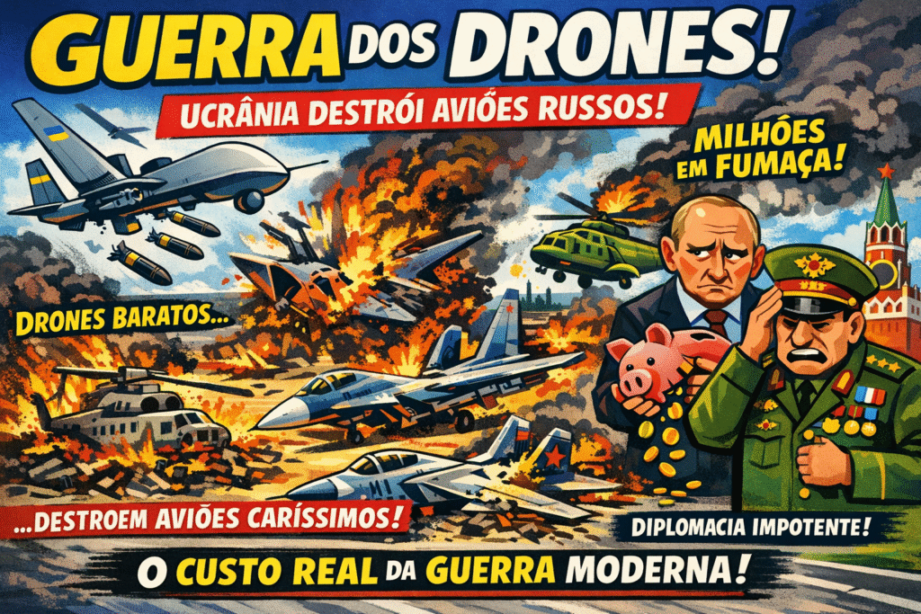 Drone ucraniano atingindo avião militar russo no solo em base aérea da Crimeia