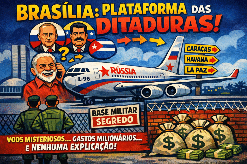 Avião cargueiro russo IL-76 estacionado na Base Aérea de Brasília entre árvores