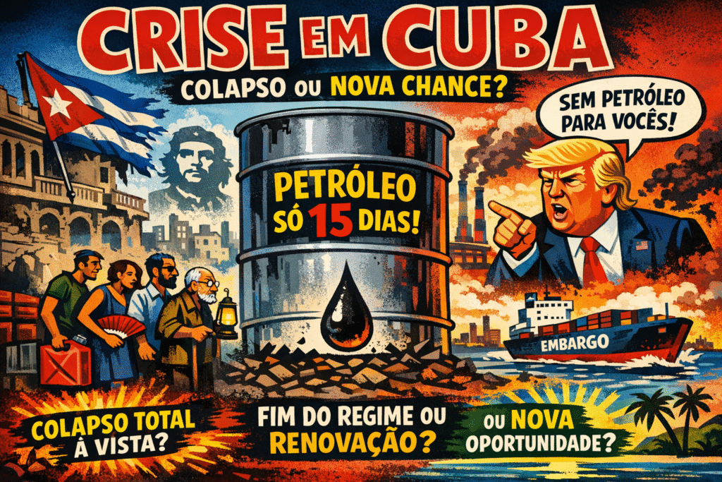 Filas enormes de carros em posto de gasolina em Havana durante crise de combustível em Cuba