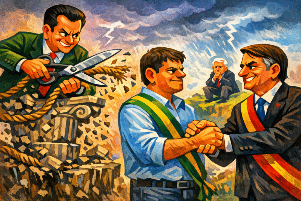 Tarcísio de Freitas e Gilberto Kassab em evento político - tensão entre governador e presidente do PSD