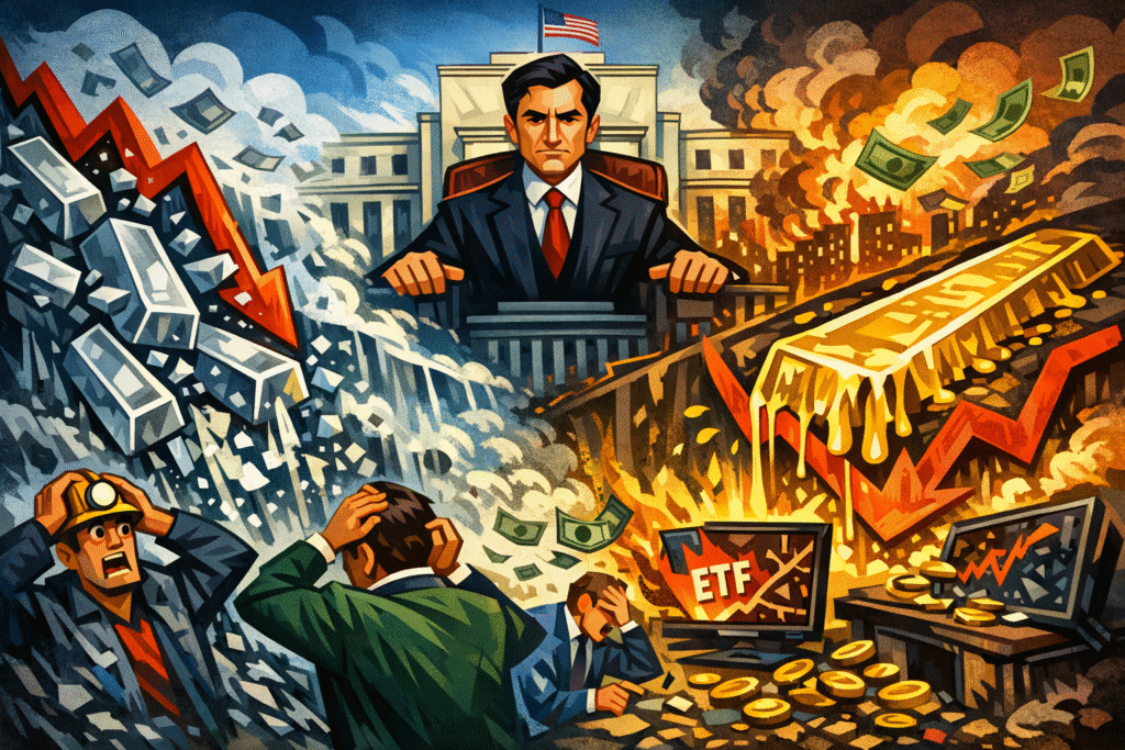 Gráfico mostrando queda dramática dos preços de ouro e prata em 30 de janeiro de 2026