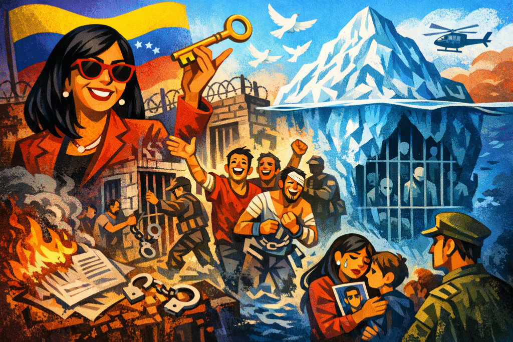 Familiares de presos políticos celebram anúncio de anistia em frente ao Helicoide, Venezuela