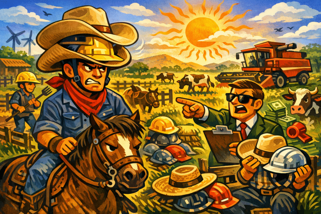 Peão rural usando chapéu tradicional trabalhando com gado, símbolo da tradição ameaçada pela NR-31