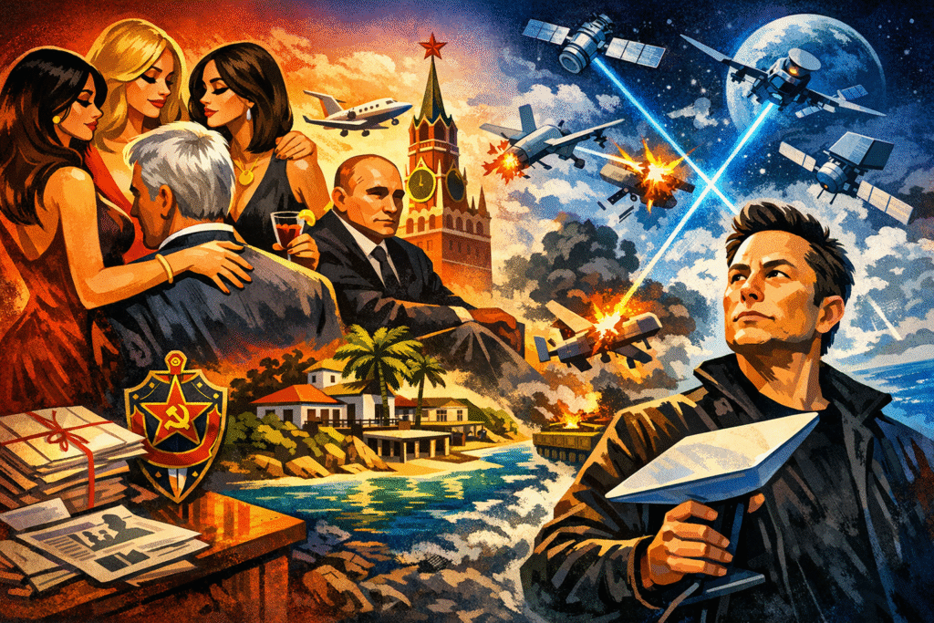 Jeffrey Epstein em evento social com políticos e empresários antes de ser exposto como operador de chantagem da KGB