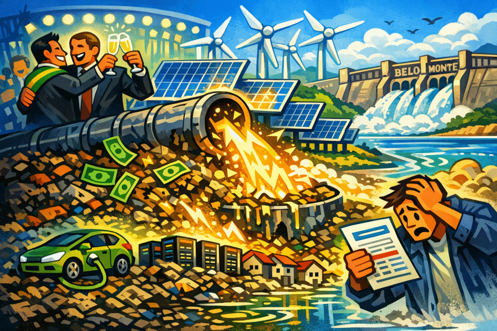 Usina solar com painéis desligados enquanto o sol brilha forte — energia desperdiçada no Brasil em 2025